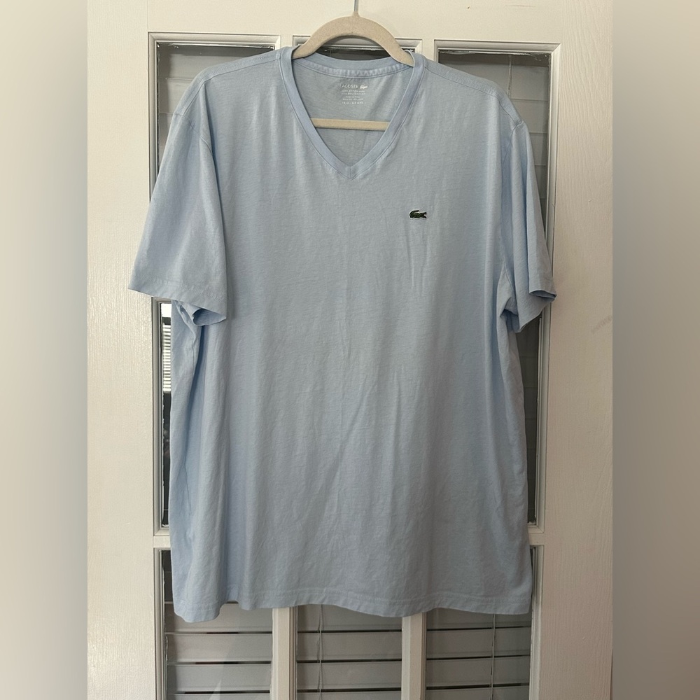 LACOSTE Men's 4XL Light Blue V-Neck Pima Cotton Regular Fit T-Shirt | SKU 0378